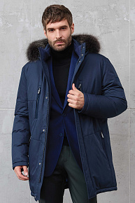 Удлиненный пуховик-парка с капюшоном и меховой опушкой  (9989)