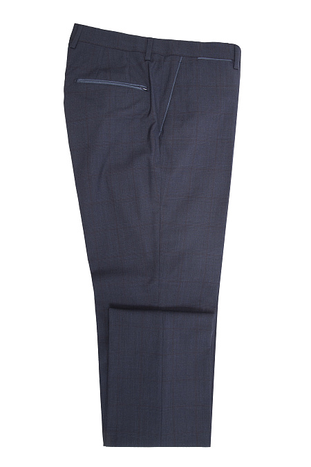 Мужские брюки классического кроя серо-синие в клетку  арт. DR 5215 NAVY Meucci (Италия) - фото. Цвет: Серо-синие в клетку. Купить в интернет-магазине https://shop.meucci.ru
