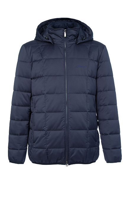 Стеганый легкий пуховик с капюшоном темно-синего цвета  для мужчин бренда Meucci (Италия), арт. 4360 - фото. Цвет: Темно-синий. Купить в интернет-магазине https://shop.meucci.ru
