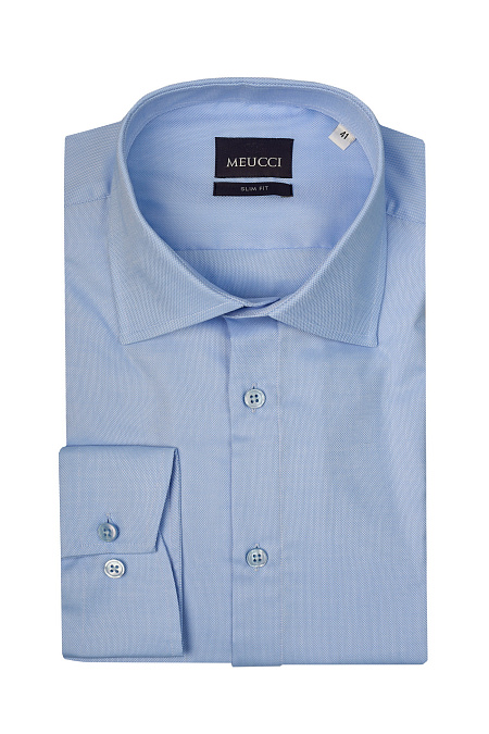 Модная мужская рубашка голубая с микродизайном арт. SL 9020 RL 0291 BAS/231135 от Meucci (Италия) - фото. Цвет: Голубой, микродизайн.
