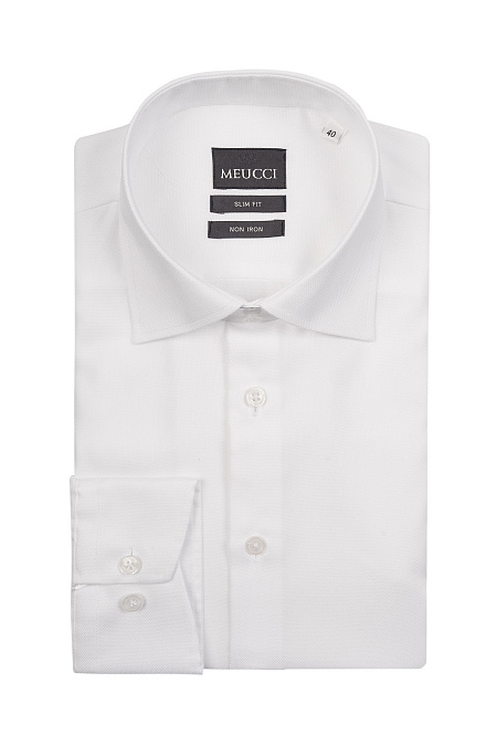 Модная мужская  рубашка белая с микродизайном и эффектом non iron  арт. SL 10224070/301011 от Meucci (Италия) - фото. Цвет: Белый, микродизайн.
