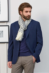 Жаккардовый пиджак темно-синий из шерсти с добавлением эластана  (MI 1200181GB/11756)