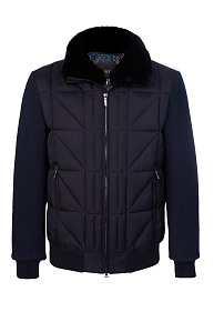 Короткий пуховик-бомбер с меховым воротником  (8950)