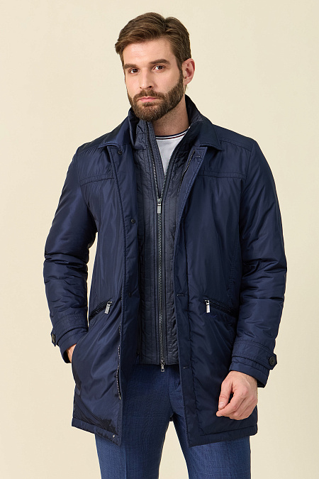 Утепленная куртка-плащ со съемной манишкой  для мужчин бренда Meucci (Италия), арт. 8008 - фото. Цвет: Темно-синий. Купить в интернет-магазине https://shop.meucci.ru
