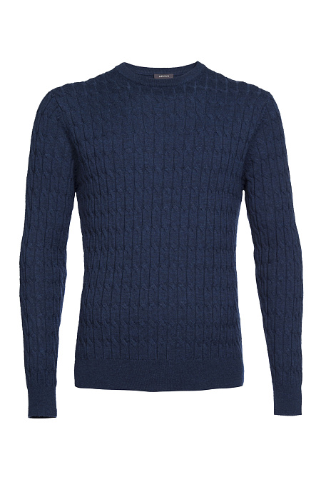Мужской брендовый синий джемпер с косами из шерсти мериноса  арт. FASR-NECK/16820/5M0668 Meucci (Италия) - фото. Цвет: Синий. Купить в интернет-магазине https://shop.meucci.ru


