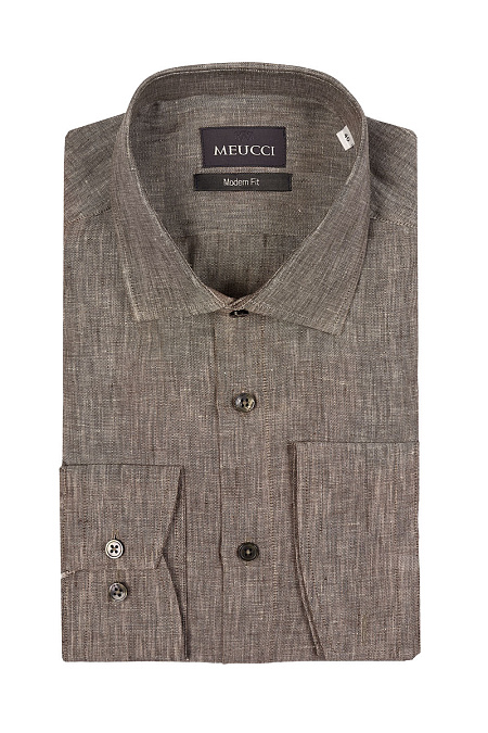Модная мужская коричневая льняная рубашка с длинным рукавом арт. CL 10224070/301026 от Meucci (Италия) - фото. Цвет: Коричневый.
