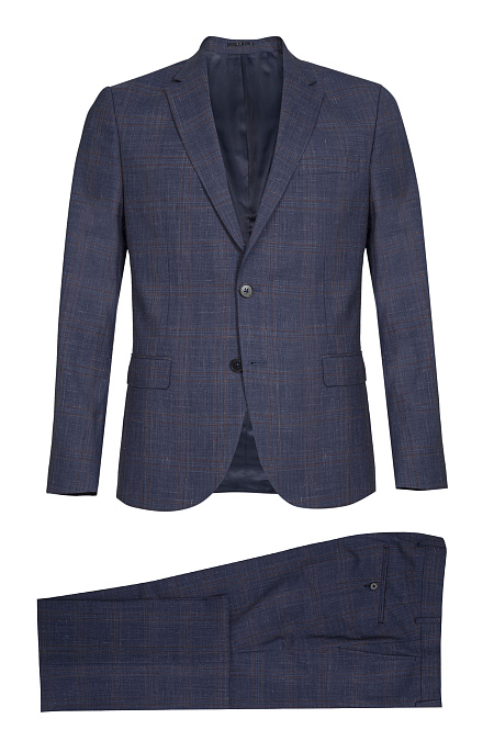 Мужской костюм в клетку из шерсти и льна  Meucci (Италия), арт. MI 2200191/22008 - фото. Цвет: Серо-синий, коричневая клетка . Купить в интернет-магазине https://shop.meucci.ru
