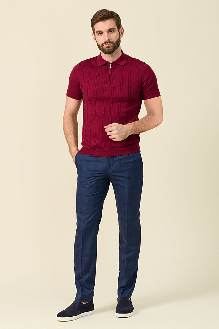 Поло бордовое из хлопка Пима  для мужчин бренда Meucci (Италия), арт. MEU-SS2407/DQSS27 - фото. Цвет: Бордовый, фактурные косы. Купить в интернет-магазине https://shop.meucci.ru
