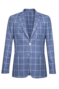 Летний пиджак синий в клетку из смеси шерсти, шелка и льна  (MI 1200181DR/11763)