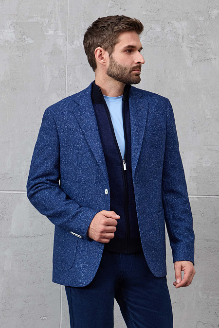 Мужской пиджак с меланжевым эффектом из шерсти, шелка и кашемира  Meucci (Италия), арт. MI 1200181DR/11742 - фото. Цвет: Синий / меланжевые вкрапления в синих оттенках. Купить в интернет-магазине https://shop.meucci.ru
