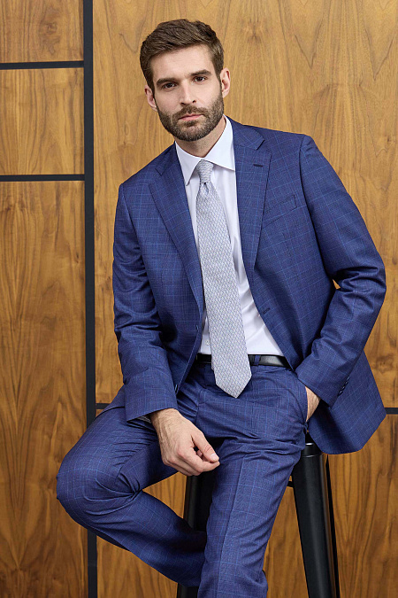 Мужской классический костюм синего цвета в клетку из смесовой шерсти Meucci (Италия), арт. MI 2200191GB/12090 - фото. Цвет: Синий в клетку. Купить в интернет-магазине https://shop.meucci.ru
