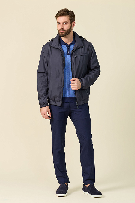 Ветровка с капюшоном синего цвета для мужчин бренда Meucci (Италия), арт. M-C-136 Dk.Blue - фото. Цвет: Синий. Купить в интернет-магазине https://shop.meucci.ru
