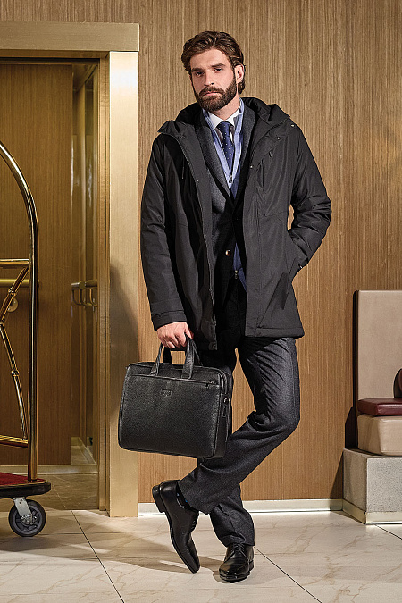 Кожаная сумка-портфель для мужчин бренда Meucci (Италия), арт. O-78137 R - фото. Цвет: Черный. Купить в интернет-магазине https://shop.meucci.ru
