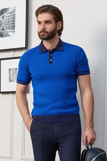 Поло ярко-синее с темно-синими манжетами и воротником  для мужчин бренда Meucci (Италия), арт. MEU-2510/DQSS17 - фото. Цвет: Синий. Купить в интернет-магазине https://shop.meucci.ru
