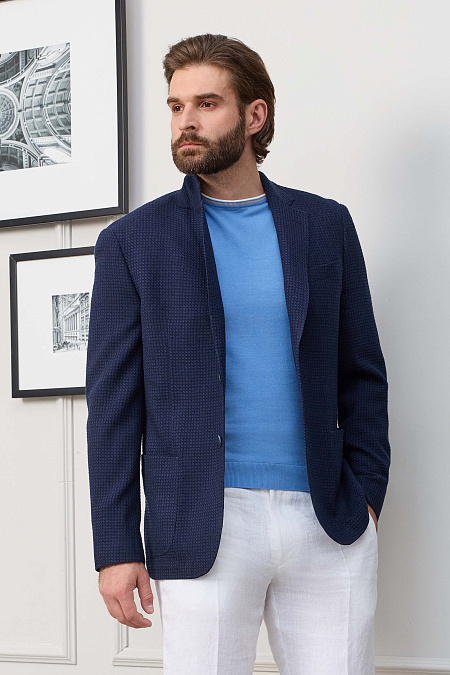 Мужской пиджак темно-синий с жаккардовым дизайном   Meucci (Италия), арт. MI 1200181GB/11747 - фото. Цвет: Темно-синий. Купить в интернет-магазине https://shop.meucci.ru
