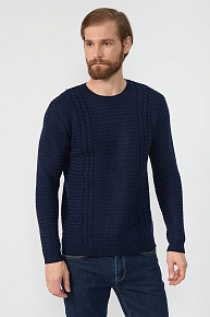 Джемпер вязаный из мериносовой шерсти темно-синий (7GGR-NECK/12270/595)