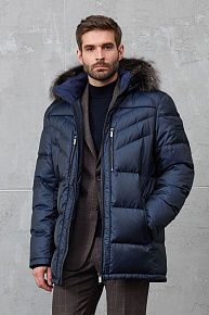Пуховик средней длины с капюшоном и меховой опушкой  (3773)