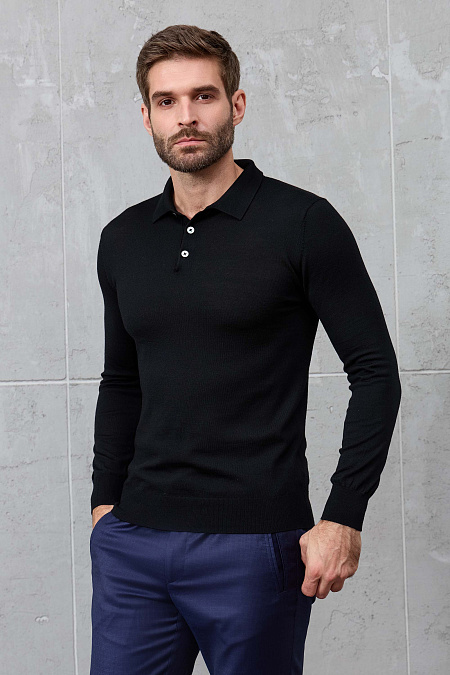 Мужской брендовый джемпер-поло черного цвета с застежкой на пуговицы арт. 33014/22025 BLACK Meucci (Италия) - фото. Цвет: Черный. Купить в интернет-магазине https://shop.meucci.ru

