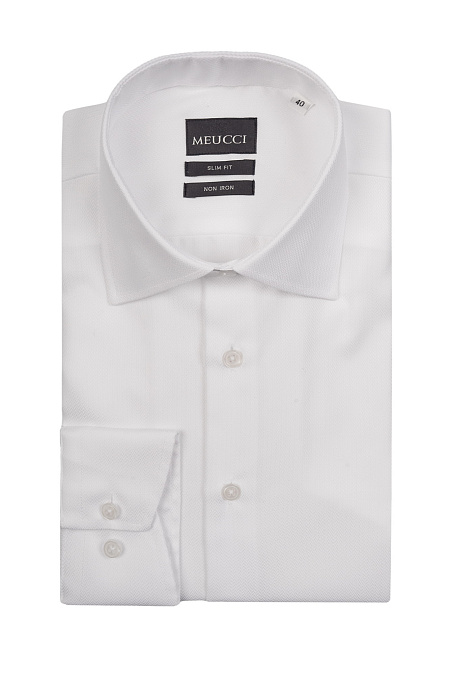 Модная мужская  рубашка белая с микродизайном и эффектом non iron  арт. SL 10224070/301030 от Meucci (Италия) - фото. Цвет: Белый, микродизайн.
