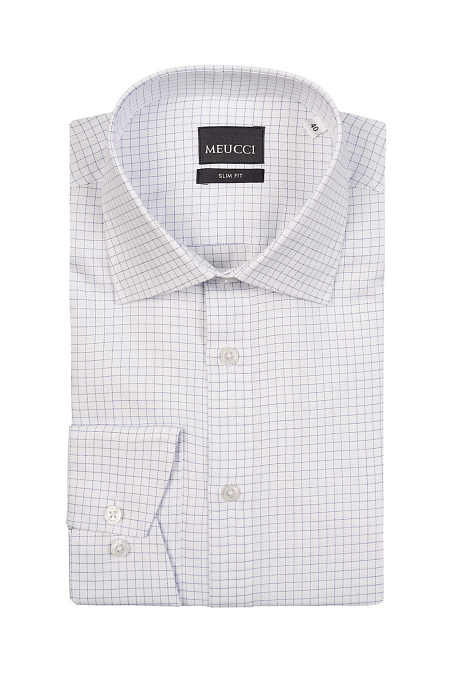 Модная мужская рубашка белая в клетку светло-синего цвета  арт. SL 10224070/301015 от Meucci (Италия) - фото. Цвет: Белый в светло-синюю клетку.
