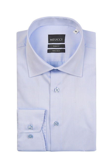 Модная мужская рубашка светло-голубая  с эффектом non iron  арт. SL 10224070/301005 от Meucci (Италия) - фото. Цвет: Светло-голубая.
